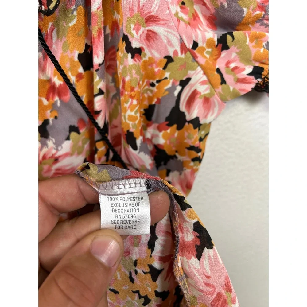 Cottagecore Boho Quintessential Womens Large Pink Orange Floral Peasant Blouse